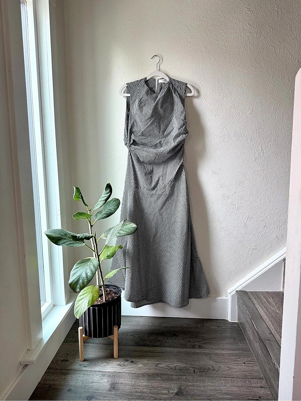 Commense Gingham Midi Dress in Black & White Size Medium